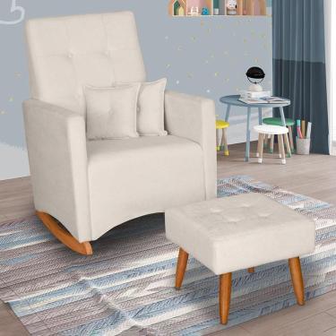 Imagem de Poltrona De Amamentação Ana Com Balanço Pés Canoa E Puff Bouclê Off White - Fratello