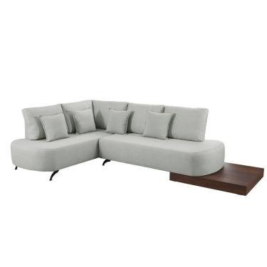 Imagem de Sofá De Canto Nori Curva Ld 2,61m Em Linho Com Base Madeira Cor Gelo 2322