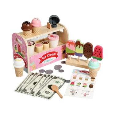 Imagem de Conjunto De Brinquedos De Sorveteria De Madeira Para Crianças Com Cone