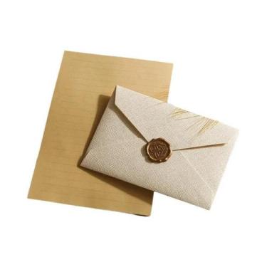 Imagem de Conjunto De Envelope E Carta Em Linho Com Selo De Cera Para Presentes 