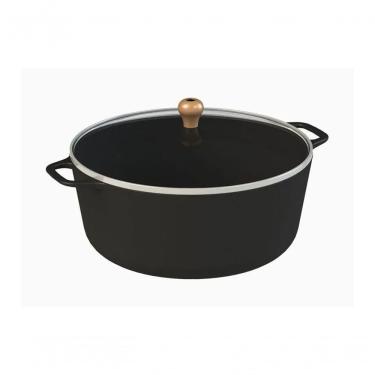 Imagem de Caçarola Gourmet Ferro Fundido Alça Ferro Tampa Vidro 26Cm