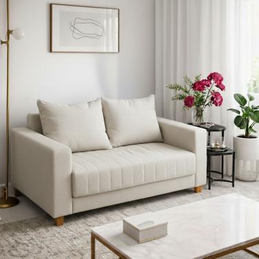 Imagem de Sofá Namoradeira Requinte 1.40m 2 Lugares Estofado Com Fibra Siliconada Design Moderno Branco