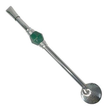 Imagem de Bomba de Chimarrão Pedra Verde 24cm Aço Inox Com Rosca - Polimaster