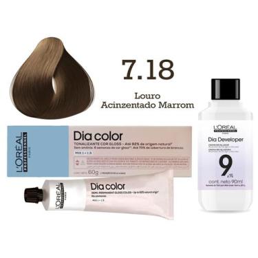 Imagem de Tonalizante Dia Color 7.18 Louro Acinzentado Marrom + Emulsão Revelado