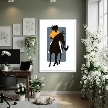 Imagem de Quadro Decor Mulher E Cavalo 70X50Cm Mold Branca - Quadros On-Line