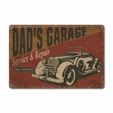 Imagem de Decoração de parede com letreiro de estanho Vintage DAD'S GARAGE Servi