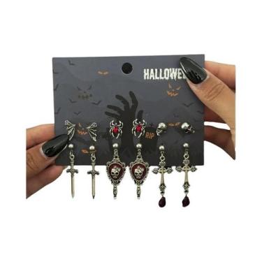 Imagem de Conjunto De Brincos De Halloween Com Caveira De Cristal Vermelha E Ara