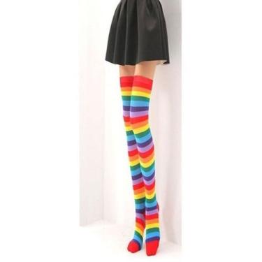 Imagem de Meia Listrada Colorida Arco Iris Raibow 7/8 Geek Sexy Pin Up - Minha T