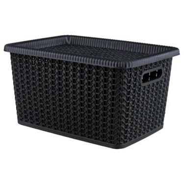 Imagem de Caixa Organizadora São Bernardo Rattan em Plástico Preta 5L, UNICA