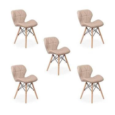 Imagem de Kit 05 Cadeiras Charles Eames Eiffel Slim Wood Estofada Nude - IMPÉRIO