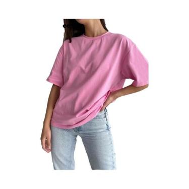 Imagem de Camisetas Básicas Oversized Femininas Em 21 Cores 100% Algodão Branco 