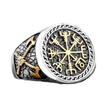Imagem de Anel Masculino Vintage Viking De Aço Inoxidável Com Bússola, Valknut, 