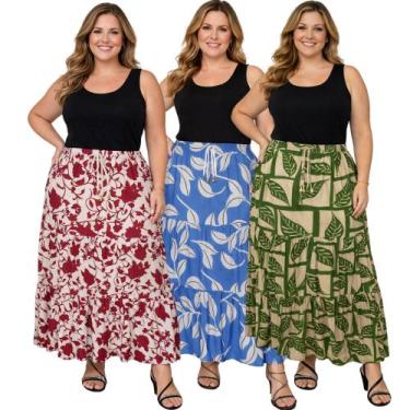 Imagem de Kit 5 Saia Longa Feminina Senhoras Plus Evangélica Camada Babado Leve 