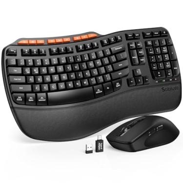 Imagem de Combo ergonômico de teclado e mouse sem fio, 2,4 G com apoio de palma acolchoado, digitação natural, mouse ajustável de 3 DPI, USB-A e C para computador/laptop/Mac/tablet – Sablute MA31
