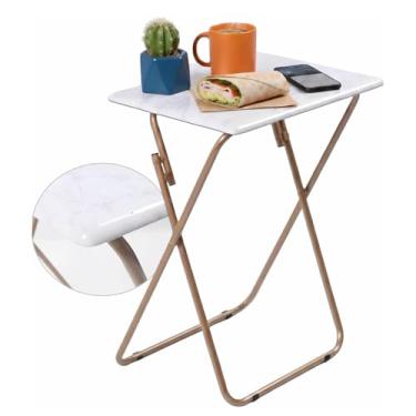 Imagem de Japard Bandeja de TV dobrável, mesa portátil, sem necessidade de montagem, bandeja de jantar de TV para comer, mesas de lanche dobráveis para sofá de cama com estampa de mármore