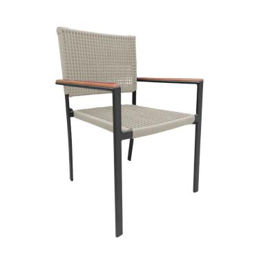 Imagem de Cadeira Piracicaba Corda Náutica Braço Com Detalhe Em Madeira Base Alumínio Preto-areia