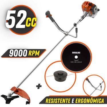 Imagem de Máquina de Cortar Grama Á Gasolina 52cc Tekna RL520AC Roçadeira Multifuncional Com 3 Opções de Corte Faca 3 Pontas, Disco 80 Dentes e Carretel Nylon