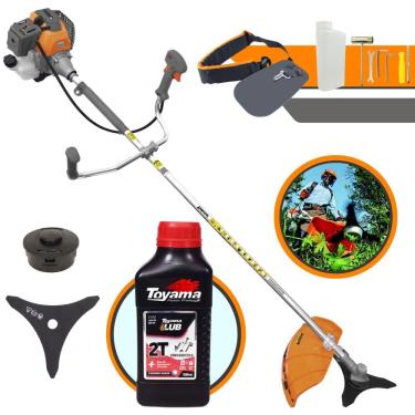 Imagem de Máquina de Cortar Grama Á Gasolina Tekna RL520-P Plus 2T 52cc 2HP 10.000RPM Roçadeira Lateral Com Faca 3 Pontas e Carretel Nylon + ÓLEO TOYAMA 2T