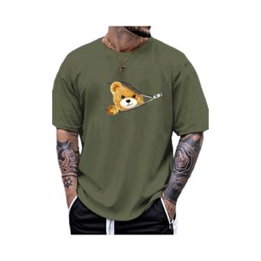Imagem de Camiseta Masculina Casual De Verão Com Estampa De Urso, Gola Redonda, 