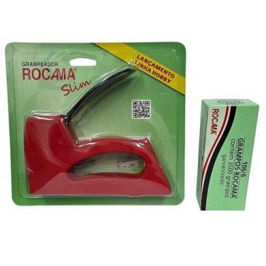 Imagem de Kit Grampeador Premium Rocama com 3500 Grampos Slim Vermelho