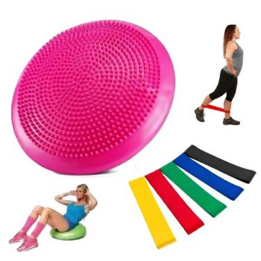 Imagem de Almofada Disco Equilíbrio 33cm Inflável 150kg +Kit 5 Faixa Elástica Mi