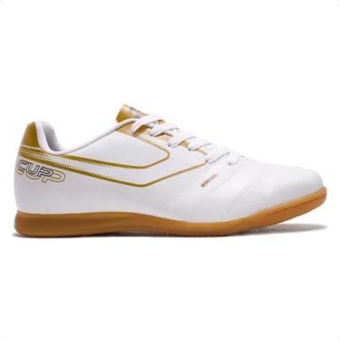 Imagem de Chuteira Futsal Topper Cup 8 Masculina, 39, Branco, Dourado