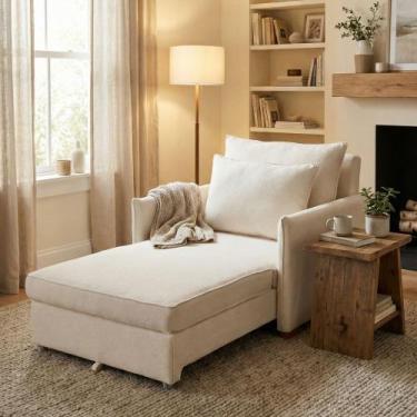 Imagem de Poltrona Sofá Cama Mônica Confortável Retrátil Bouclê Bege - Montanari