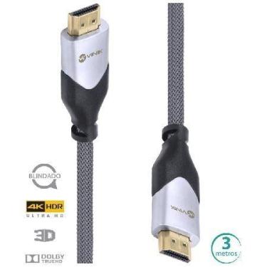 Imagem de Cabo Hdmi 2.0 4k Ultra Hd 3d Conexão Ethernet Blindado Em Nylon 3 Metr