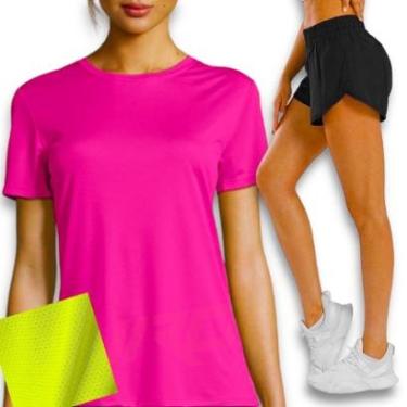 Imagem de Conjunto Camiseta BLUSINHA DRY FITNESS + Short TACTEL FEMININO Academia Corrida Yoga PL...