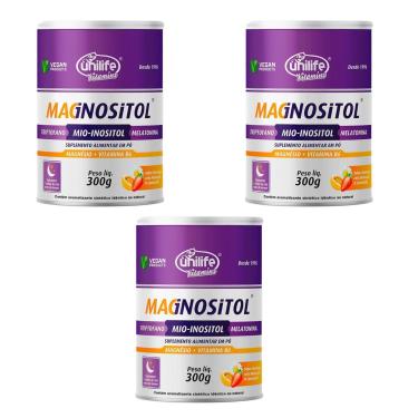 Imagem de Kit 3 Magnésio Inositol Unilife Triptofano 0,21mg Magnositol 3x300g Unilife-Unissex