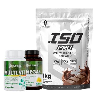 Imagem de Kit: Whey Protein Isolado ISO PRO 1kg + Ômega 3 + Multivitamínico - Soldiers Nutrition-...