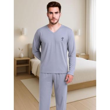Imagem de Pijama de Inverno Masculino Manga Longa Calça Comprida Adulto de Frio 