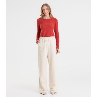 Imagem de Calça Wide Leg Moletom Peluciado Básico Rovitex Bege, P, Bege