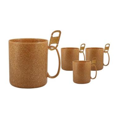 Imagem de Kit 4 Caneca Redonda Clipe Fibra Madeira Green 400Ml - Bb Store