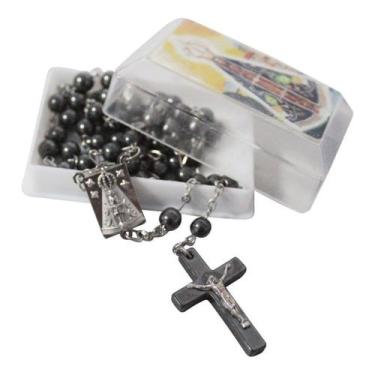 Imagem de Terço Católico Nossa Senhora Aparecida Com Contas Em Pedra Hematita - 