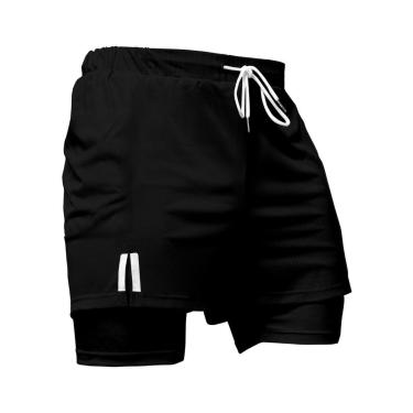 Imagem de Short Treino Térmico 2 em 1 com Bolso Porta-Toalha Calção Fitness Academia-Masculino