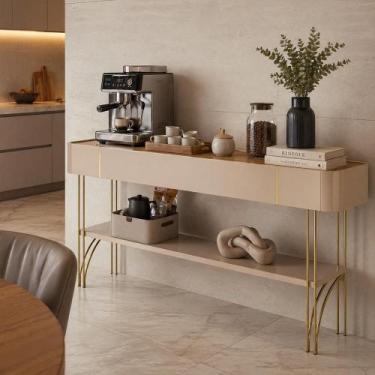 Imagem de Buffet Cantinho do Café Vivaz 160cm Carvalho com Pés Dourados em Ferro