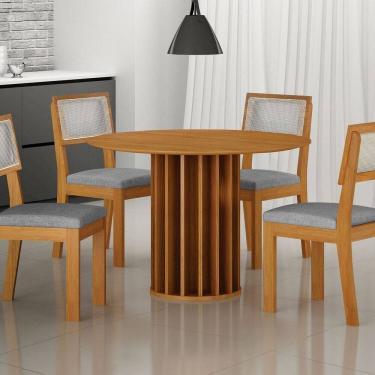 Imagem de Conjunto Sala de Jantar Redonda Mdf com 4 Cadeiras Flora Cinamomo/Cinza