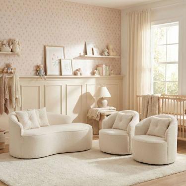 Imagem de Kit de 01 Sofá Orgânico Curvo Feijão + 02 Poltronas Confortável Sala Estúdio Amore Bouc...