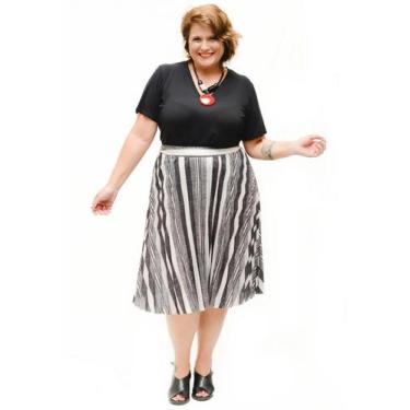 Imagem de Saia Plissada Plus Size Listrada Preto e Branco - Madee Moda Plus, 44