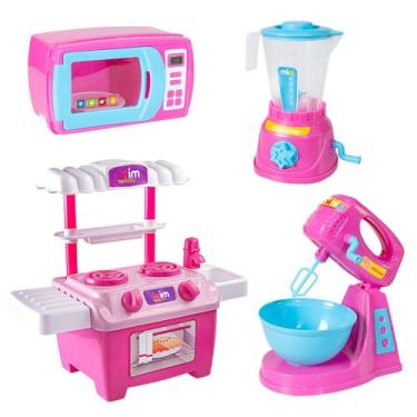 Imagem de Kit Cozinha 4 Peças Fogão Infantil Eletrodomésticos DE Brinquedo Mini 