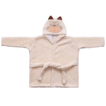 Imagem de Roupão de microfibra baby joy com capuz bordado tigre bege 06 a 36 mes