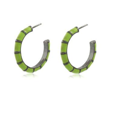 Imagem de Brinco Argola Média Colors Verde Abacate Ródio Negro - Viva Jolie