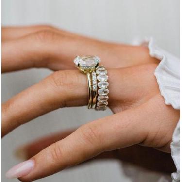 Imagem de Conjunto de anéis de Noivado e Casamento Folheado a Ouro 18k com pedra