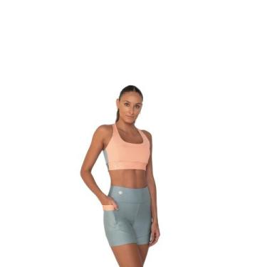 Imagem de Bermuda Amei Sports Feminina Duo Color - 10169, M, Salmão, Azul claro