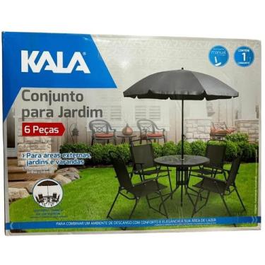 Imagem de Conjunto Mesa Cadeiras Guarda Sol Jardim Piscina Marrom Kala