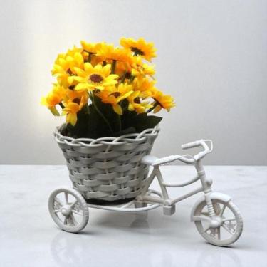 Imagem de Arranjo de flores artificiais Girassol com mini flores vaso bicicleta 