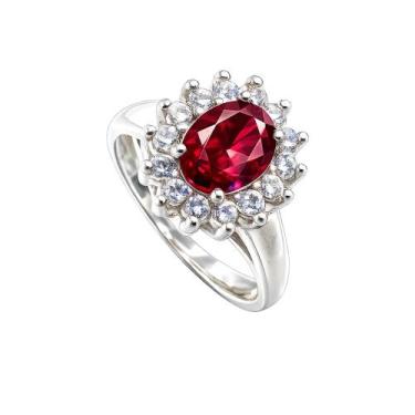 Imagem de Anel Formatura Feminino Prata 925 Oval - Maça de Prata Joias, Vermelho