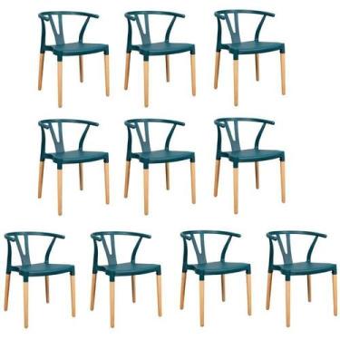 Imagem de Conjunto 10 Cadeiras Polipropileno Wishbone Yescasa Verde/Escuro