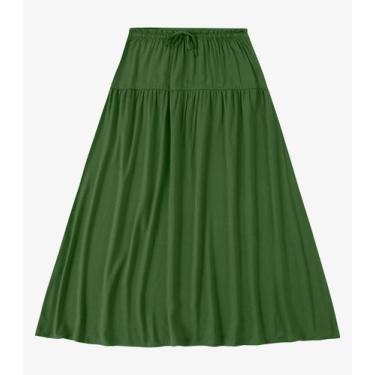Imagem de Saia Feminina Super Midi Evasê Lisa Endless Verde, GG, Verde